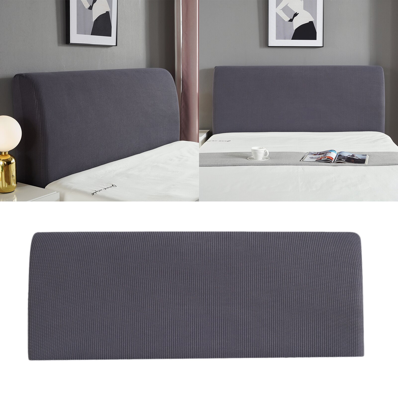 Stræk elastisk seng hovedgærde betræk bed hoved slipcover protector støvtæt 2-2.2m: Dyb grå
