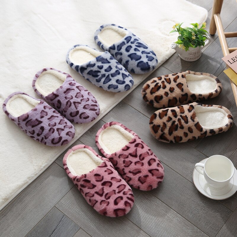 Zachte Bodem Thuis Slippers Vrouwen Luipaard Print Indoor Floor Slippers Non-Slips Schoenen Voor Slaapkamer Huis Warm Vrouw Slippers