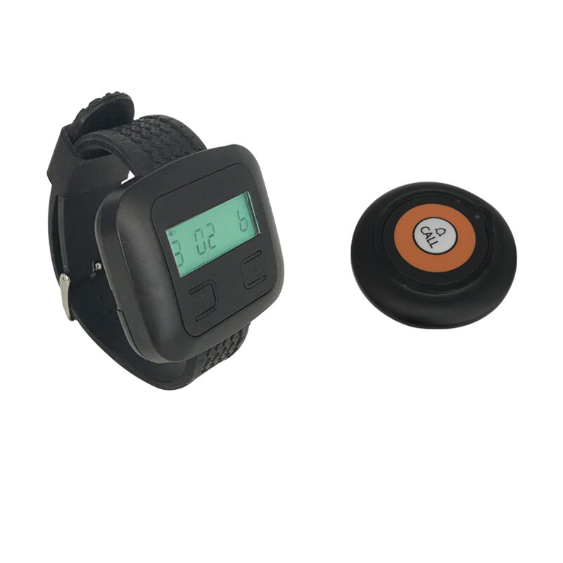  Wireless Waiter Calling System 1 Wrist Watch Receiver +2 Super Thin Call Buttons For Restaurant Coffee Shop: Black