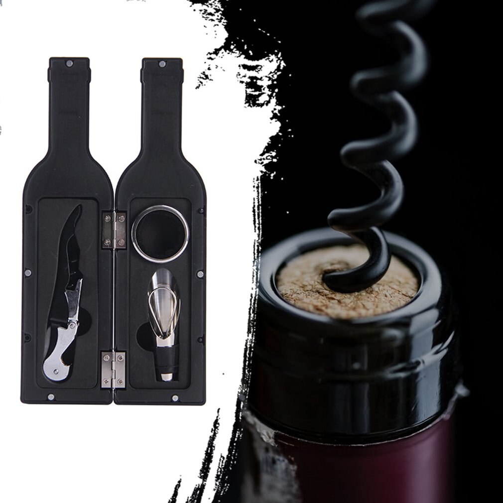 Juego de tres piezas de Sacacorchos de botella pequeña de vino caja de herramientas de vino abridor de vino en forma de botella de vino accesorio de