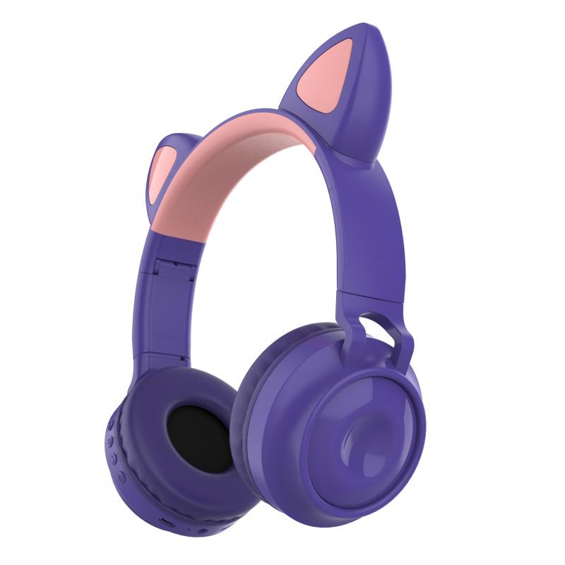 Bluetooth 5.0 Headphones LED Noise Cancelling Girls Kids Cute Headset Jack 3.5mm With Microphone Wireless Headphones: 02 purple