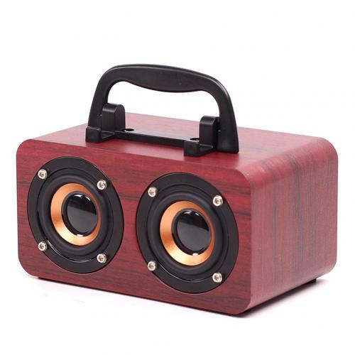 Retro Wooden Wireless Desktop Bluetooth Speaker Phone Holder USB Rechargeable Portable Convenient Durable Stereo Bass Player: Red