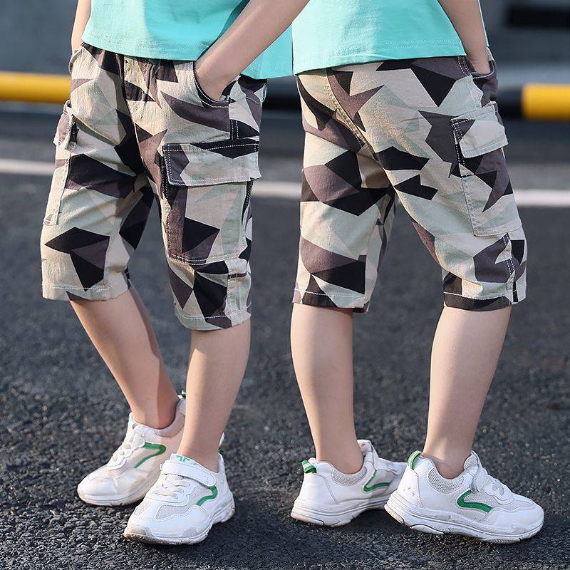 Kinderen Broek Kinderen Zomer Broek Voor Baby Boy Shorts Losse Size110 ~ 160 Jongens Capri Broek Cropped Camouflage Cargo