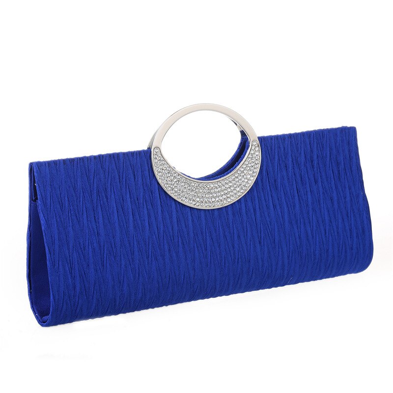 Bolso de noche de lujo para Mujer, cartera de mano plisada de satén con diamantes de imitación, a la , para de boda, monedero: Azul