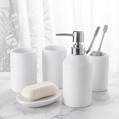 Roze Keramische Badkamer Toilettas Set-Pure Kleur Badkamer Vijf Stuk Set-Huishoudelijke Accessoires Set-Druk Fles-Badkamer Kit Suppli: B