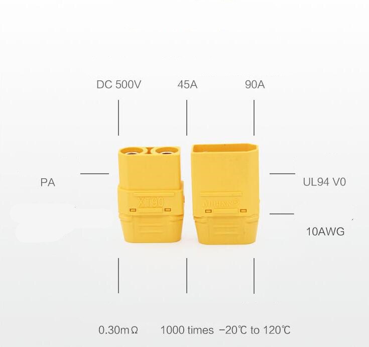 1 par  xt90h (xt90 med kappehus ) 4.5mm banankontakt gullbelagt til lipo batteri esc pdb 20% av