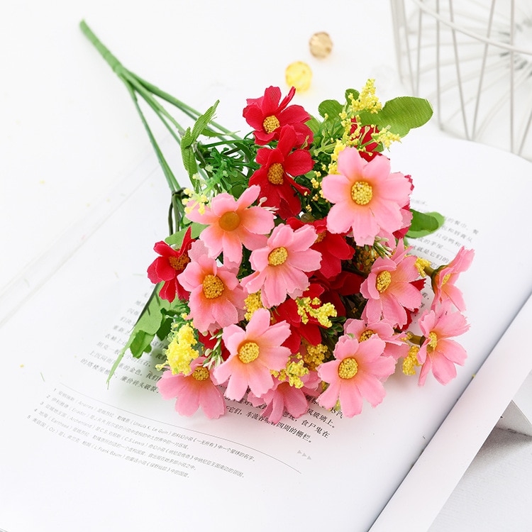 7 Forks/bouch Artificial Gerbera Daisy Flower Bouquet for Home Garden Decoration DIY Wedding Arches Flower Wall Bridal Bouquet: pink