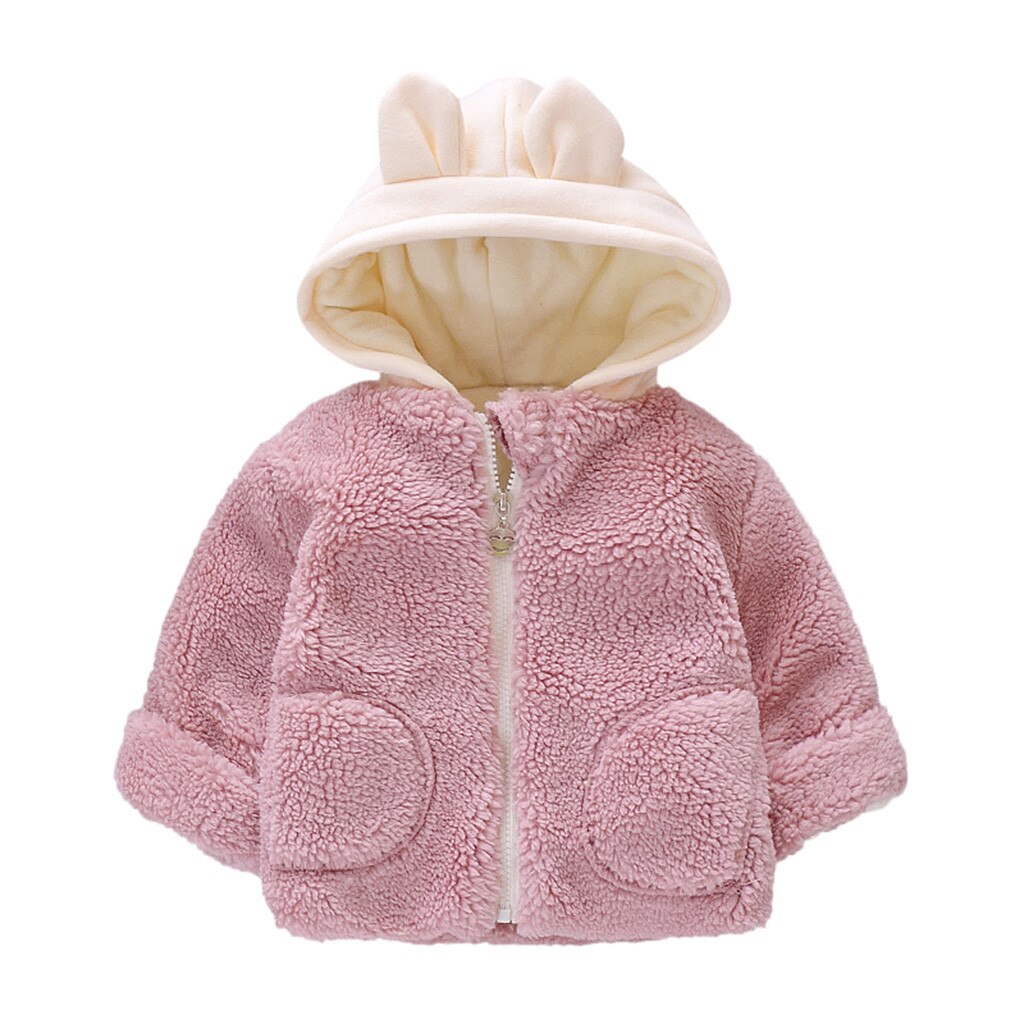 Cute Baby Ear Coat Autumn Winter Fleece Children's Sweaterr Boys And Girls Hoodie Jacket Baby Girl Winter Coat Color Matching: Pink / 100