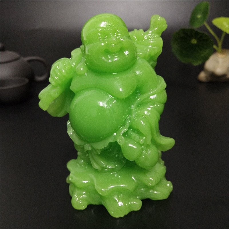 Glowing Laughing Buddha Statue Man-made Jade Stone Maitreya Buddha Sculptures Figurines Luminous Home Garden Decoration Statues