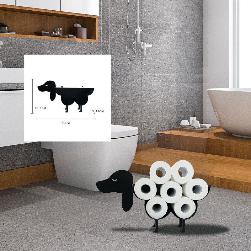 Sheep Cat Dog Roll Holder Wall-mounted Elk Camel Pig Toilet Paper Holder Metal Free-standing Bath Tissue Storage Home Decorative: 005-Dog