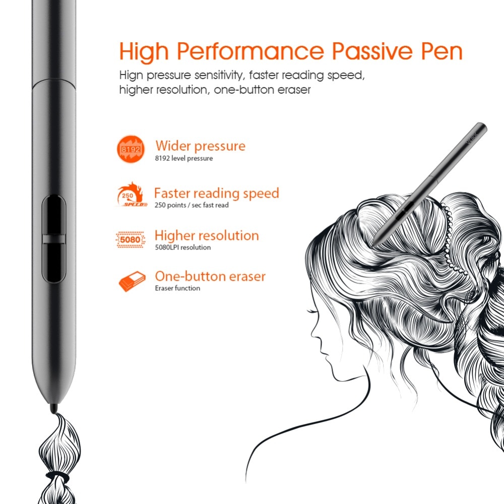 VEIKK P001 drawing tablet pen Battery-free 8192 Levels Pressure Passive Stylus for Graphics Tablet S640 and A30