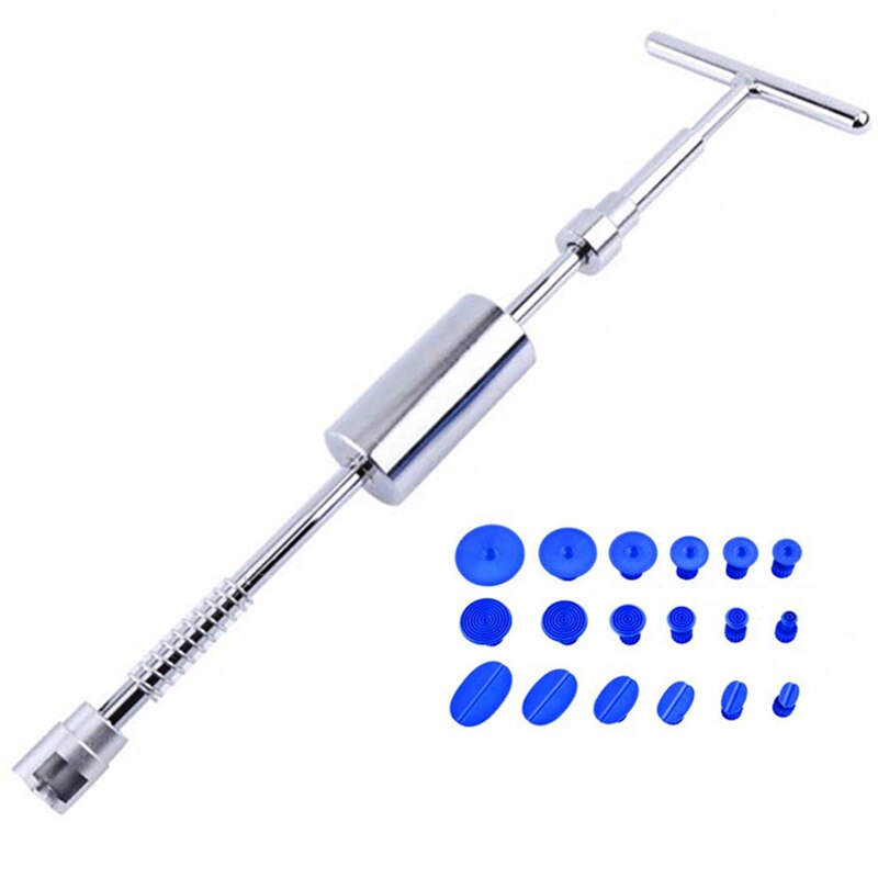 Extractor de abolladuras de coche, herramienta de reparación de abolladuras en T, Kit de hoja de Metal, martillo deslizante, martillo inverso, pegamento + 18 piezas Extractor de pegamento