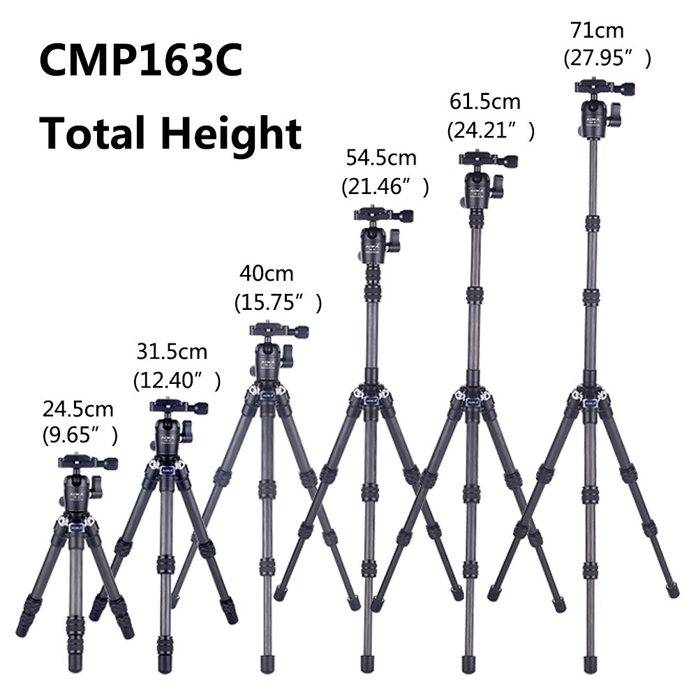 AOKA-cámara portátil CMP163C de fibra de carbono, rótula de bola de trípode para SLR DSLR, cámara Digital ligera de