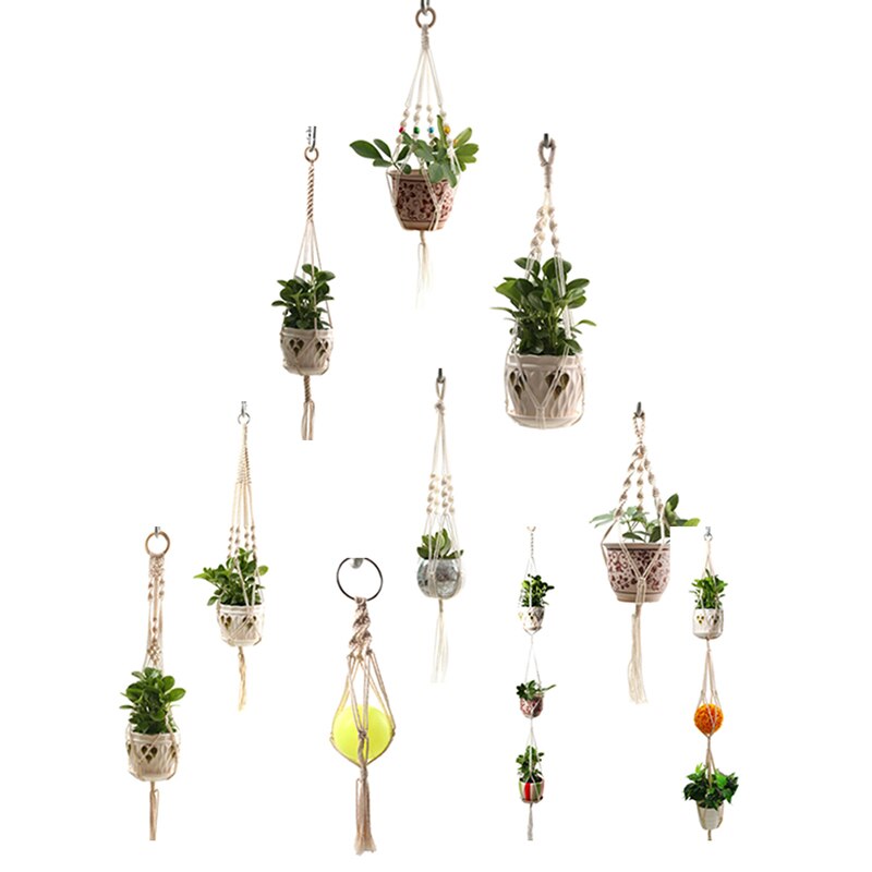 Vintage macramé plantenhanger haak bloempothouder 4 poten touw hangend touw muur huis tuin balkon decoratie mand