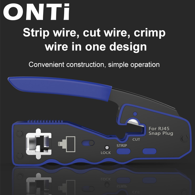 Connecteur ONTi RJ45 Cat7/6/6A/5E, outil de sertissage RJ45 passant à sertir avec lame de rechange dénudeur de câble Ethernet