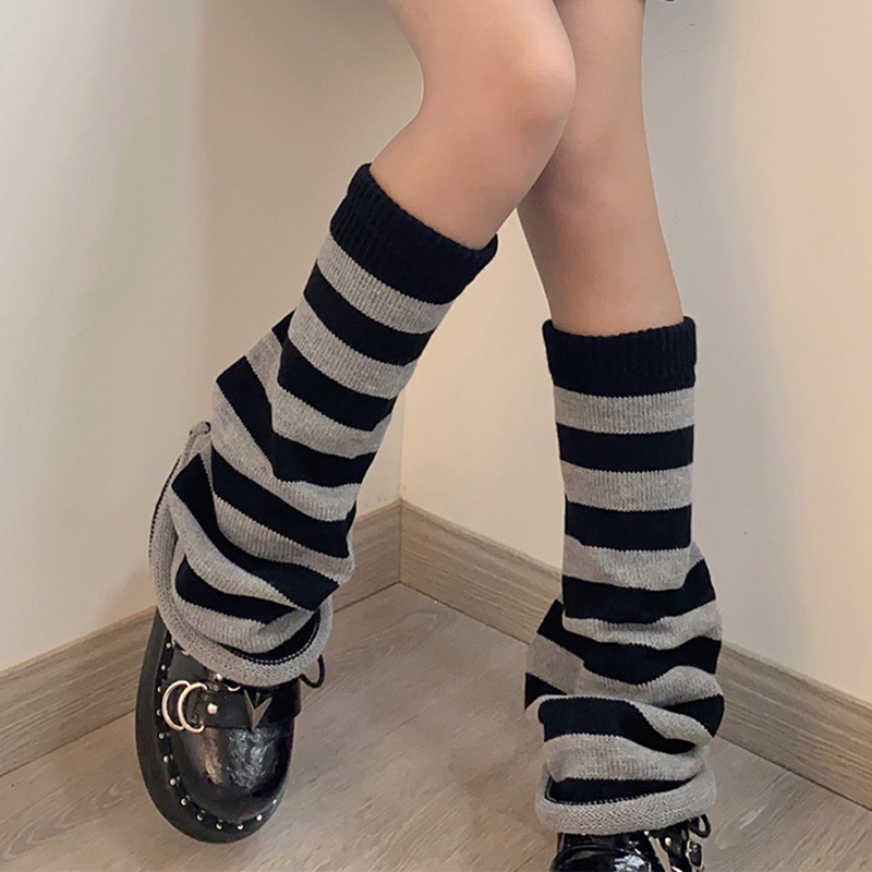 Naisten raidalliset säärystimet lolita pitkät sukat neulotut leggingsit japanilaiset makeiset talvisukat kawaii käsivarren nilkan lämmittimet tyttö: Taivaansininen