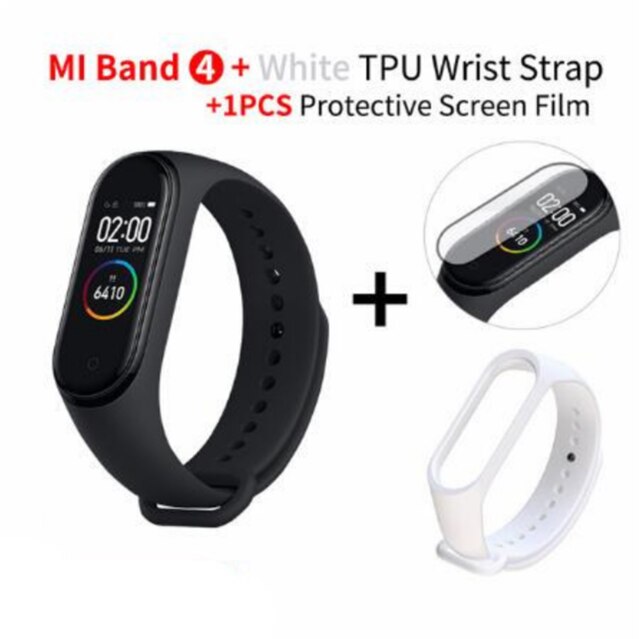 In Stock Original Xiaomi Mi Band 4 Smart Miband 3 Color Screen Bracelet Heart Rate Fitness Music Bluetooth 50M Waterproof Band4: add white strap film