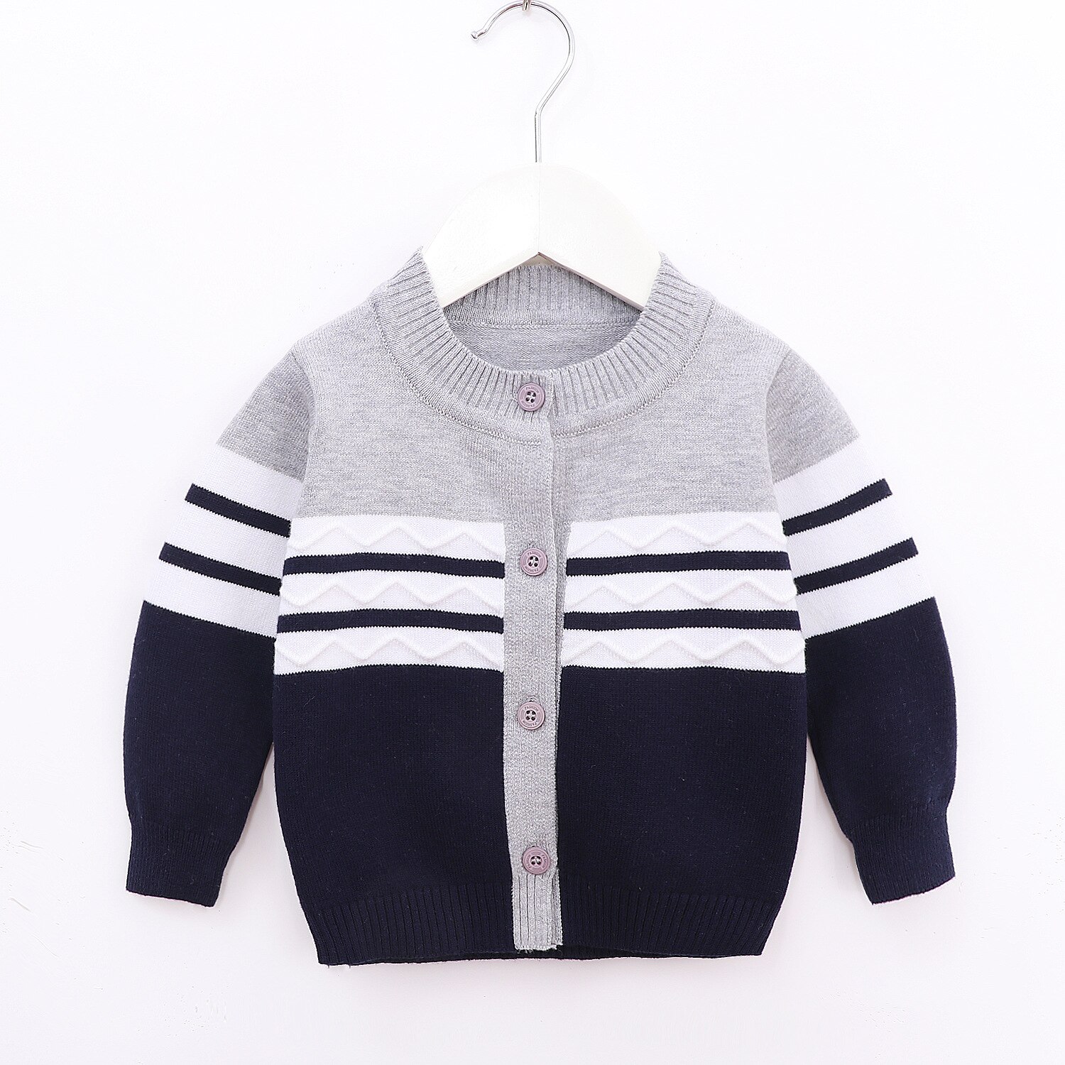 Outono inverno infantil do bebê recém-nascido meninos meninas cardigan camisola de malha tarja casaco escola crianças blusas topos roupas quentes: CINZA / 18 m