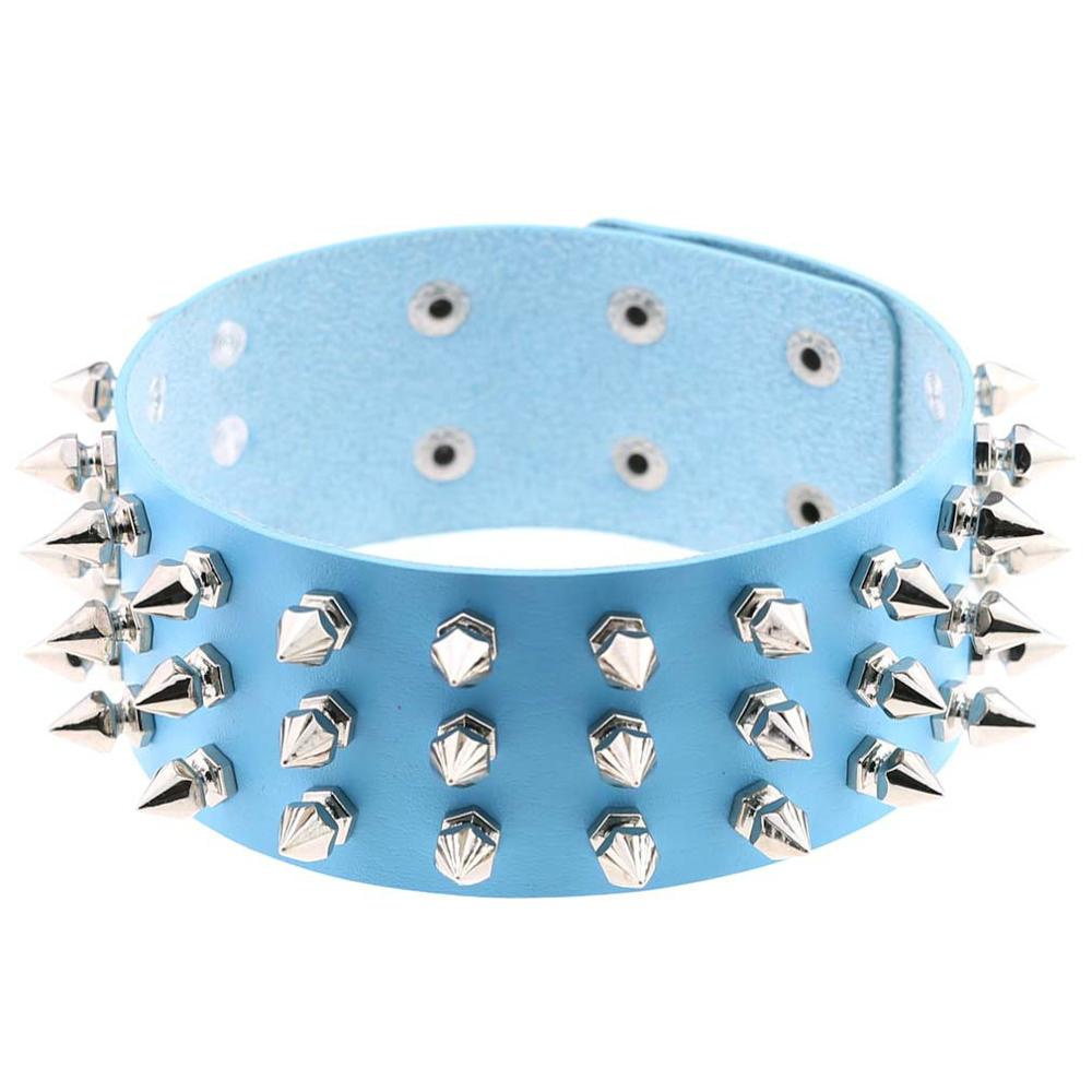 Punk PU Leather Spike Choker Necklace Women Rivets Neck&Wrist Wear Multi-purpose Funky Chockers collar lock jewelry: CR639L