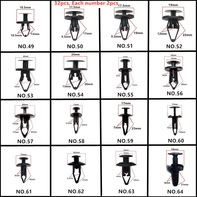 20 soorten auto middenconsole instrumentenpaneel navigatie geluidspaneel cd dvd plastic bevestigingsclip voor acura tsx subaru forester: 32 stuks set 4