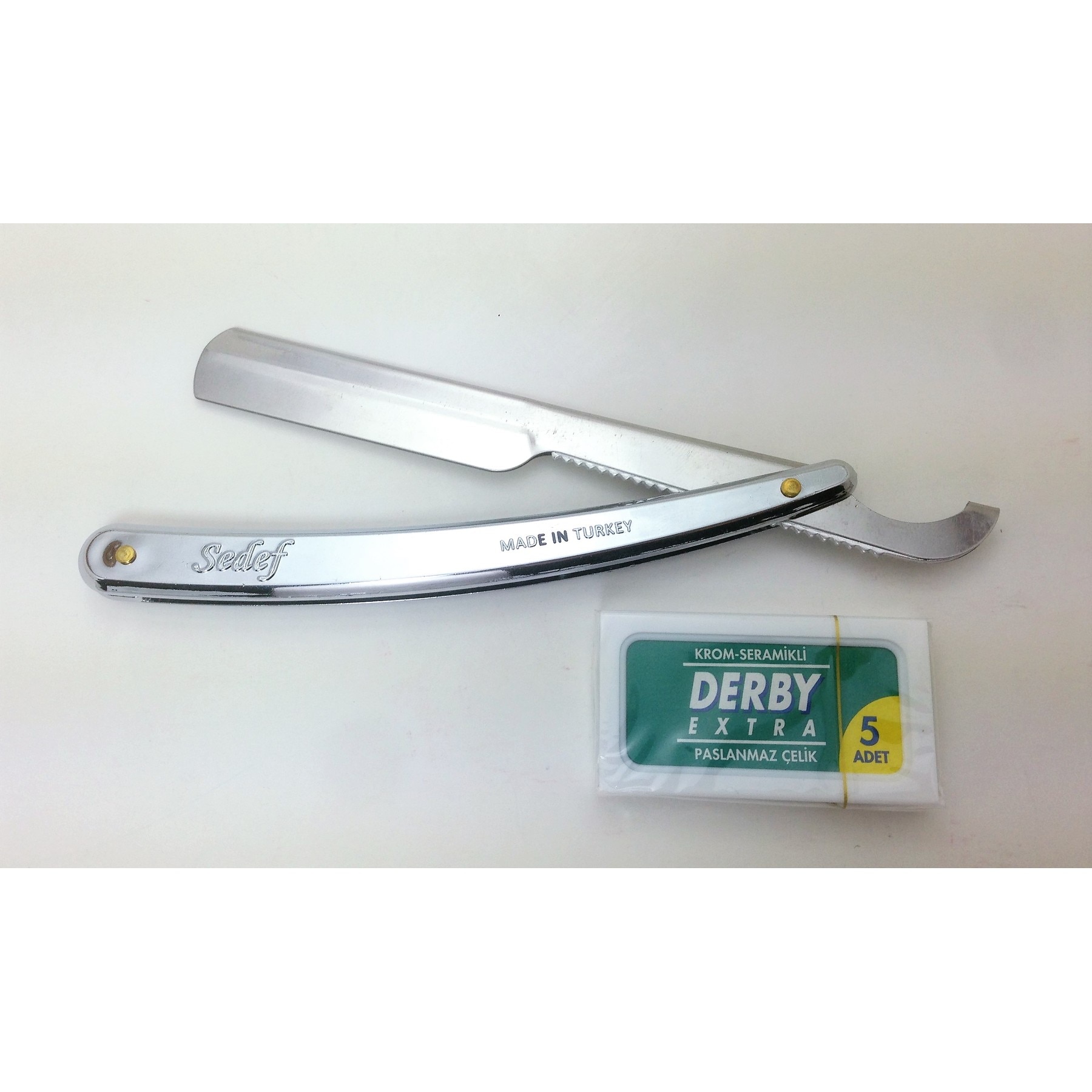 Chrome gecoat scheermes + 5 derby double edge blades-licht gewicht