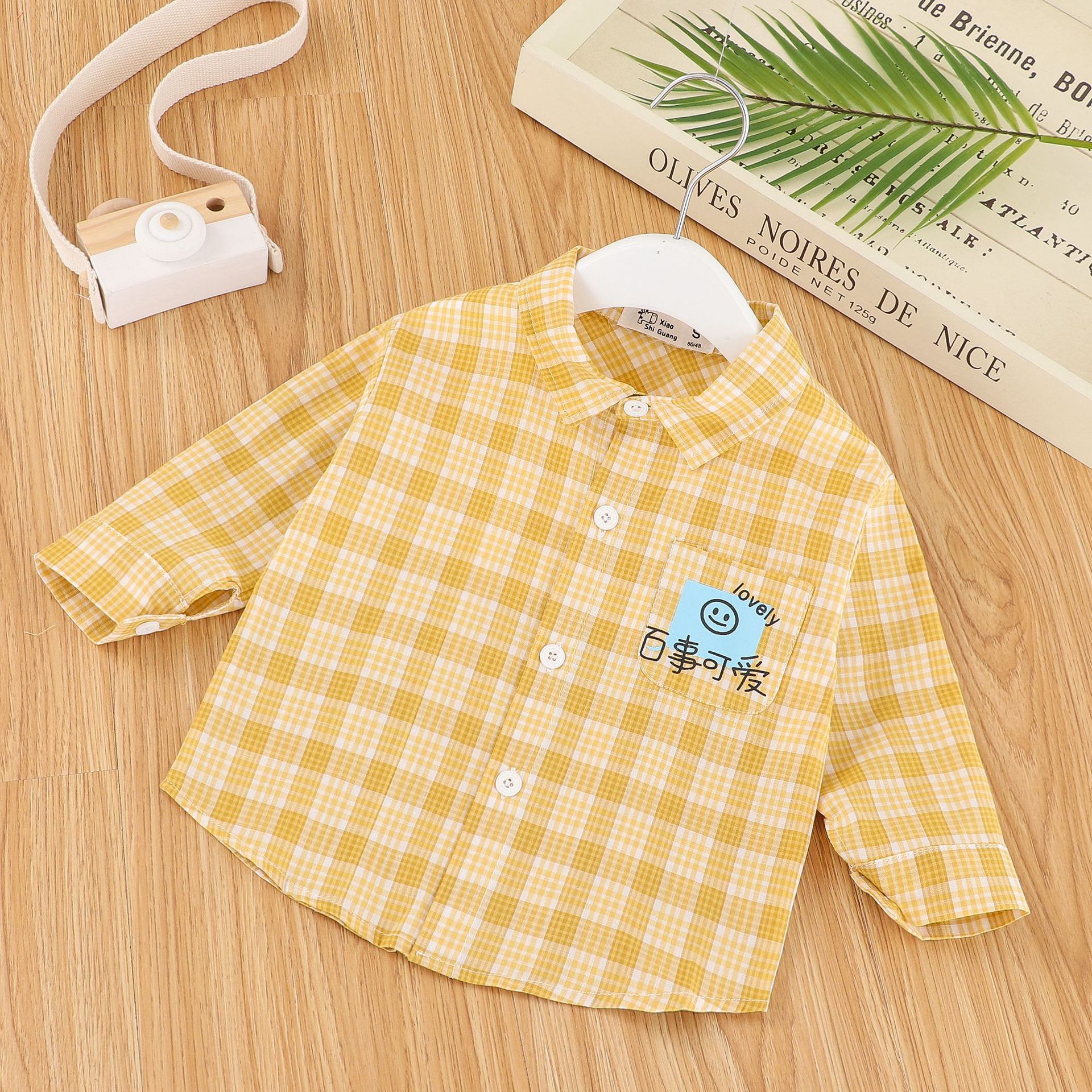 Korean Baby Boy Plaid Shirt Kids Button Down Long Sleeve Shirt Tops Cotton Blouse Boys Girls Blouses Boys Plaid Clothes