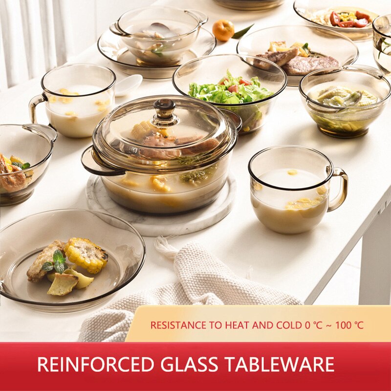 European Glass Pot With Lid Heat-Resistant Microwave Household Glass Bowl Instant Noodle Bowl Salad Noodle Bowl Soup Bowl