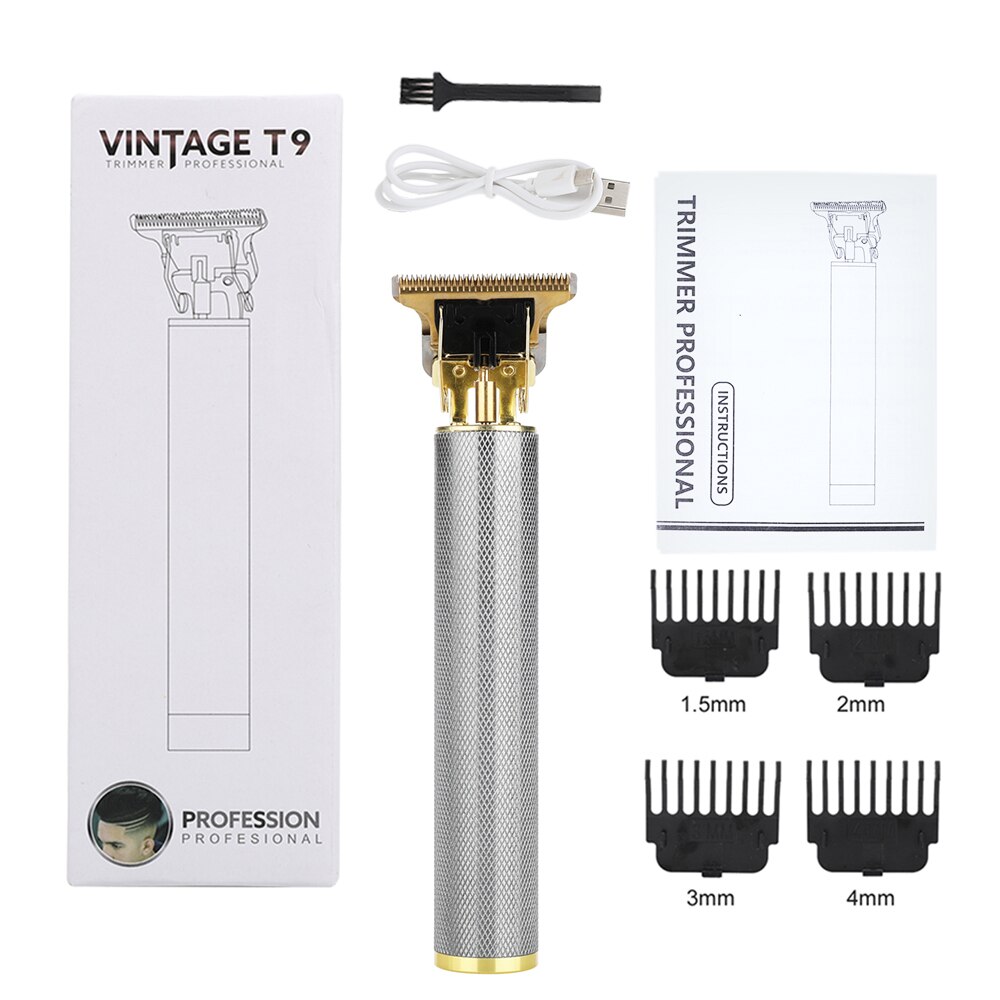 T9 Electric Clipper Trimmer T-Outliner Barber Shaving Machine Beard Trimmers Shaver Cordless Haircut Men Razor: Silver with box