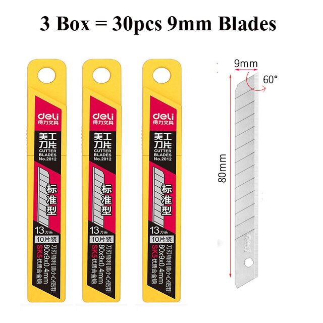Box Cutter Utility Knife Replacement Blades , Carbon Steel Metal 18mm 9mm Snap-Off Blade For Retractable Utility Knives: 3 Boxes 9mm 2012