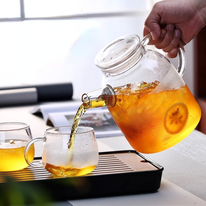 Household Large Volume Heat Resistant Glass Cold Water Pot Lemonade Flower Tea Jug Heatable Water Kettle Drinkware Pitcher
