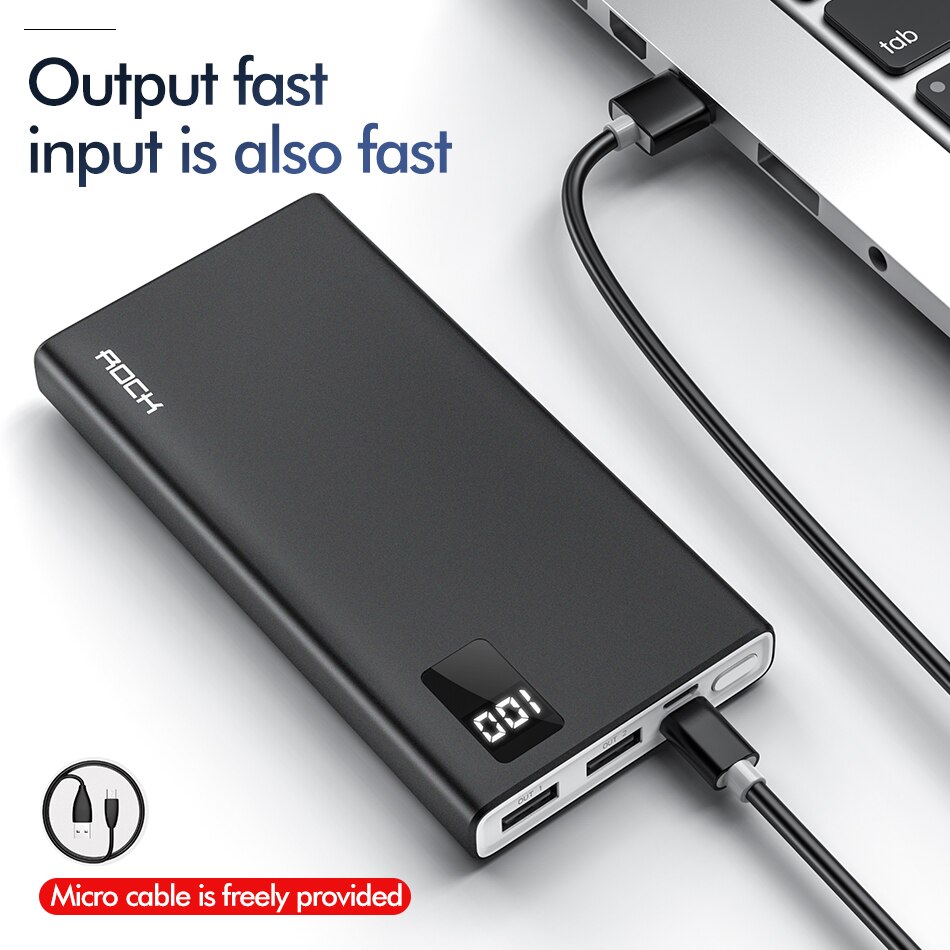 ROCK 10000mAh Power Bank Voor iPhone Samsung Huawei Type C Powerbank Draagbare Externe Batterij Snel Opladen Lader Poverbank