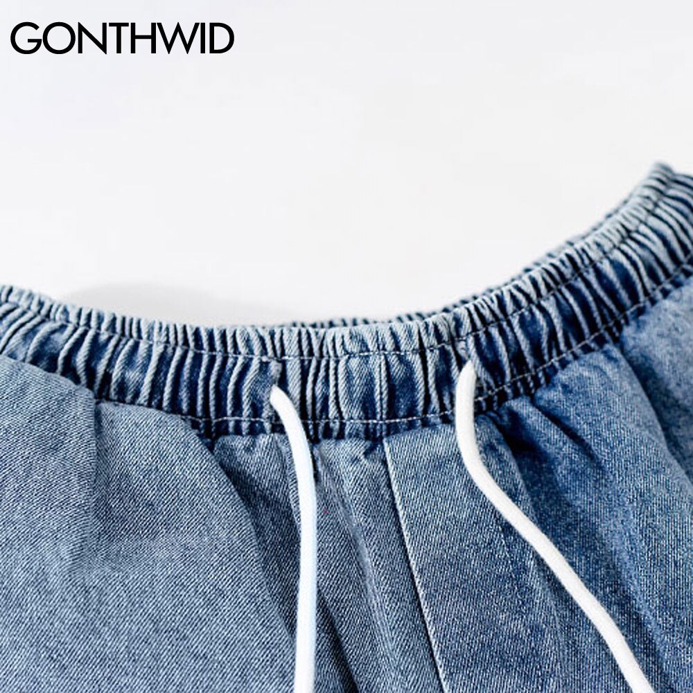 GONTHWID Denim Jean Shorts Streetwear Hip Hop Color Block Patchwork Short Jeans Harajuku Casual Baggy Short Denim Pants