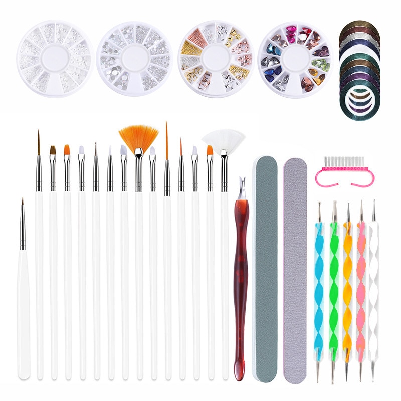 Uv lampe negleværktøj polering gel negle sæt med lampe negle pensel pen kit tegning diamant ornament dekoration polering manicure diy: Manicure sæt  tz04