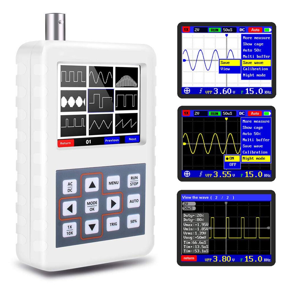 Mini Digital Oscilloscope 5MHz 20MSps Sampling Rate Handheld Portable Automotive White Oscilloscope Kit Standard Probe