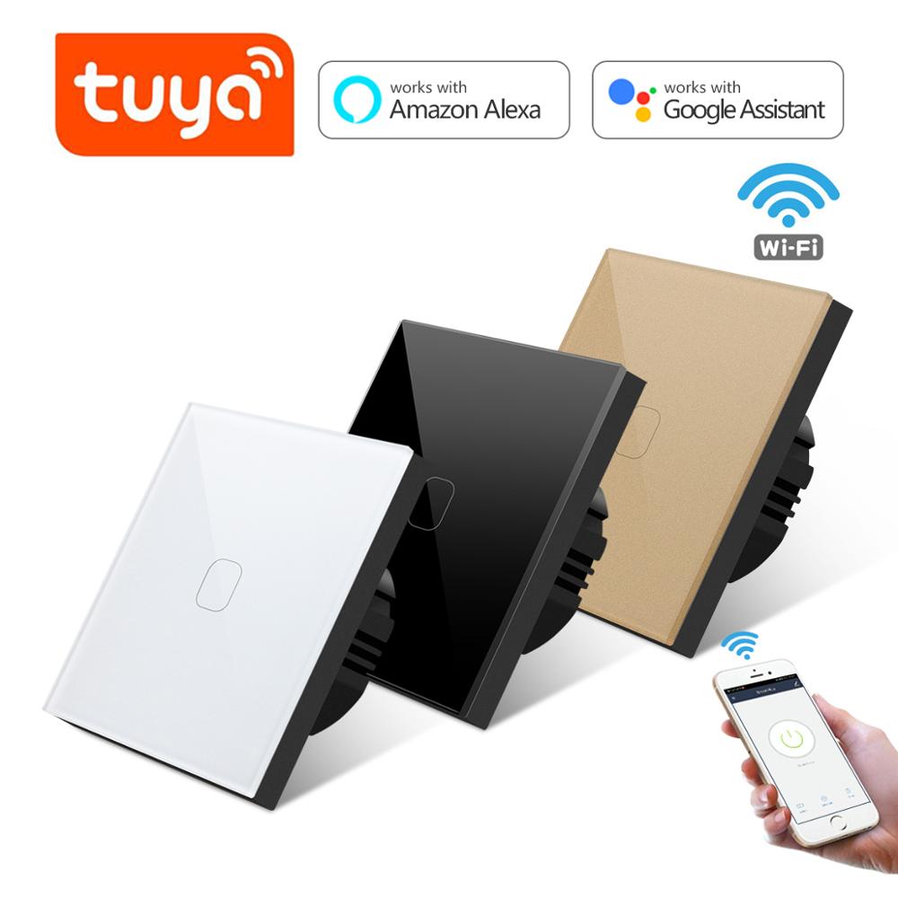 Eu standard 220v tuya wifi smart switch fungerer med alexa google home touch switch til led lampe timer stemmestyring vægkontakt: Med wifi / Hvid / 3- bande