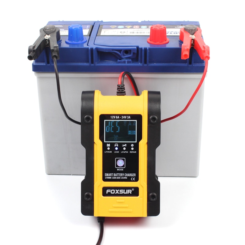 12V 24V 6A 7-stage Car Automatic Smart Battery Charger GEL WET AGM 12.6V Lithium LiFePO4 LiPo Battery Charger