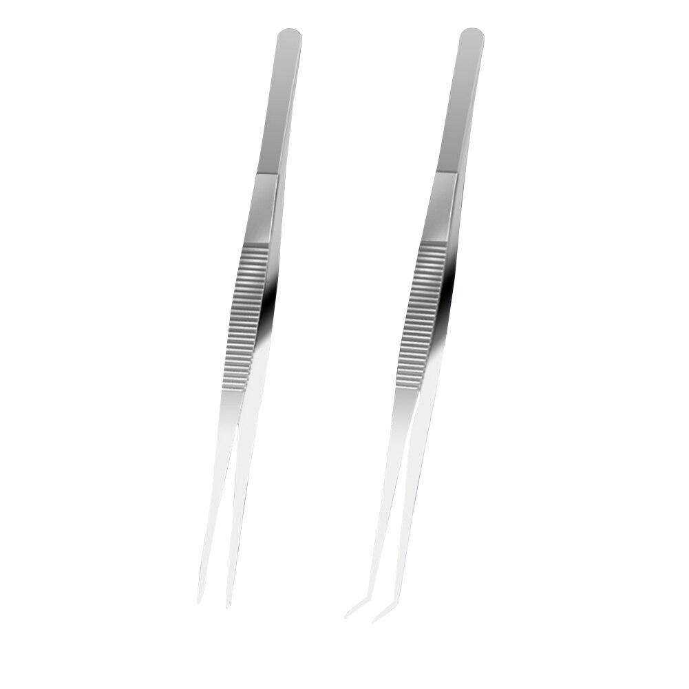 2pcs Reptile Feeding Tweezer Stainless Steel Heavy-duty Home Straight Curved Tip Pet Accessories Non Slip Handheld