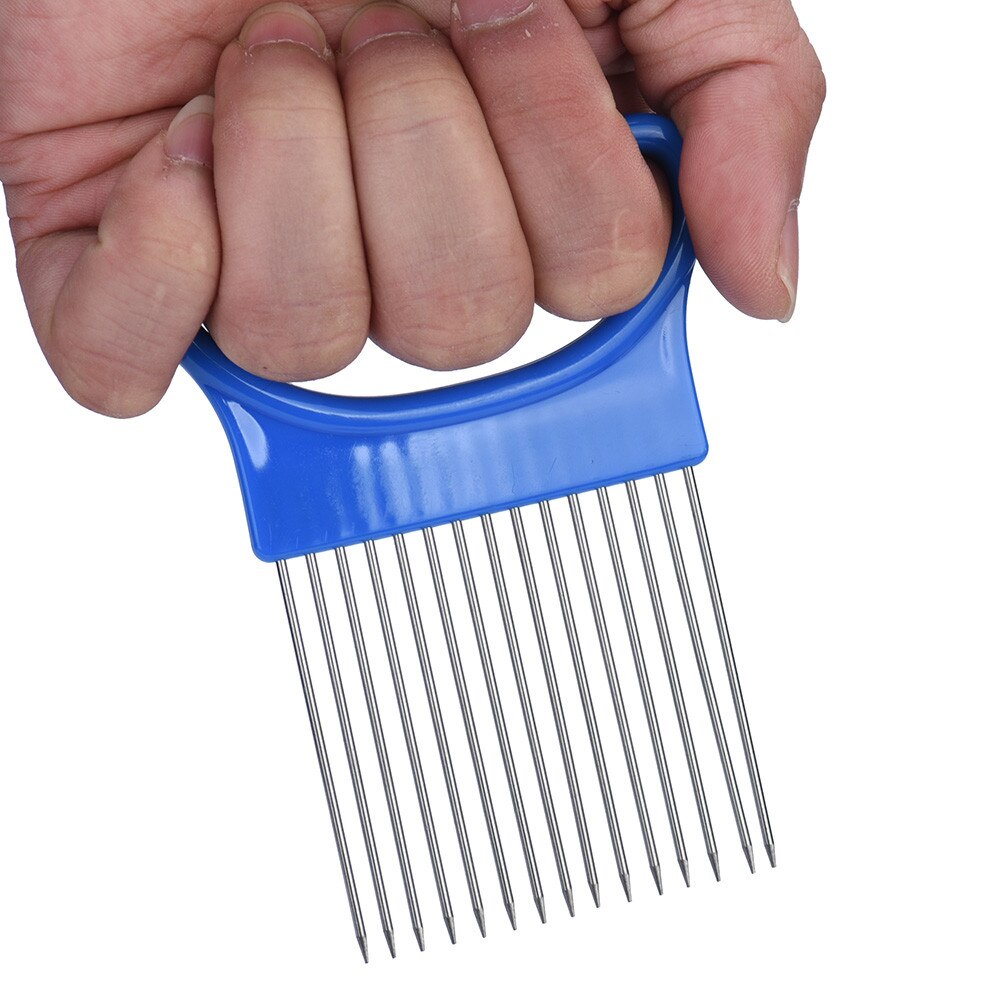 Kitchen Cutting Tools Tomato Onion Vegetable Slicer Cutting Aid Stand Guide Cutter Fork Safe Vegetable Gadgets Accessories: Blue