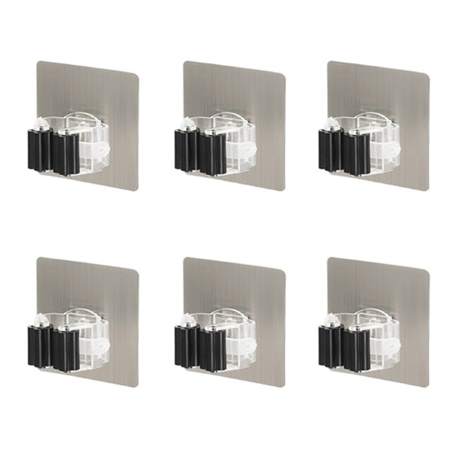 6 stk veggmontert moppeholder multifunksjonskroker selvklebende kostehengerkrok kjøkken baderomsarrangør sterke kroker: 6 stk sortere