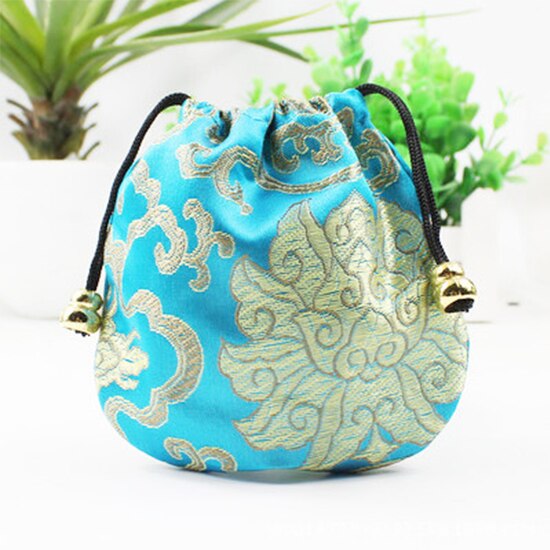 Silk Drawstring Pouch Drawstring Ethnic Style Jewelry 1 Pcs Bags Embroidery Jewellery Pouch Brocade Box Small Trick Colorful: Light blue