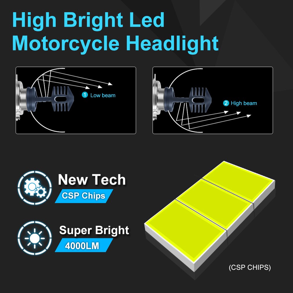 Bombillas LED H4 BA20D P15D para faro delantero de motocicleta, luz de carretera Hi/Lo, superbrillante, H4, accesorios para faro delantero de Moto y Scooter, novedad