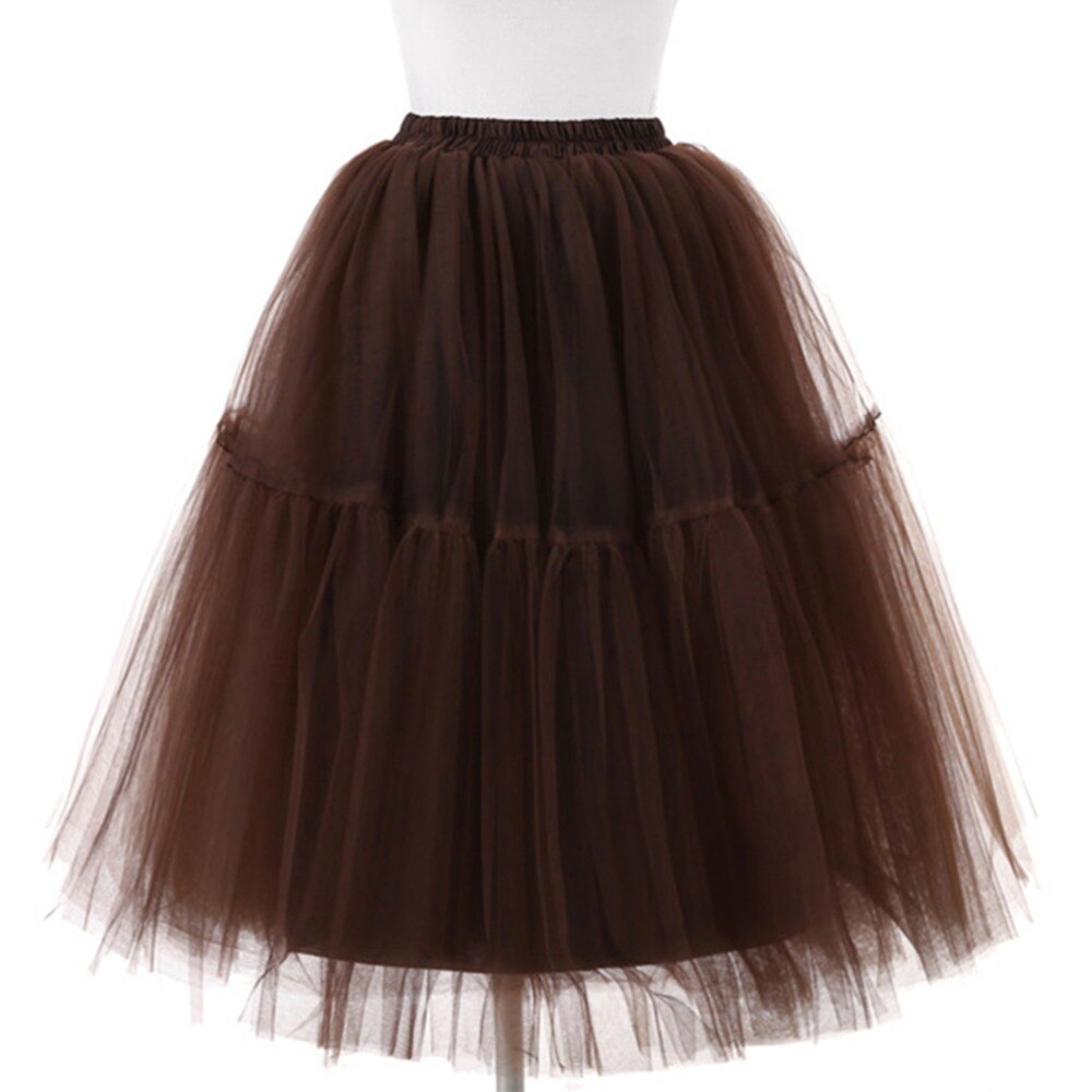 Korte Petticoat Tule Rokken Vrouwen Elastische Stretch Lagen Zomer Volwassen Tutu Rok Onderrok Rockabilly: Coffee