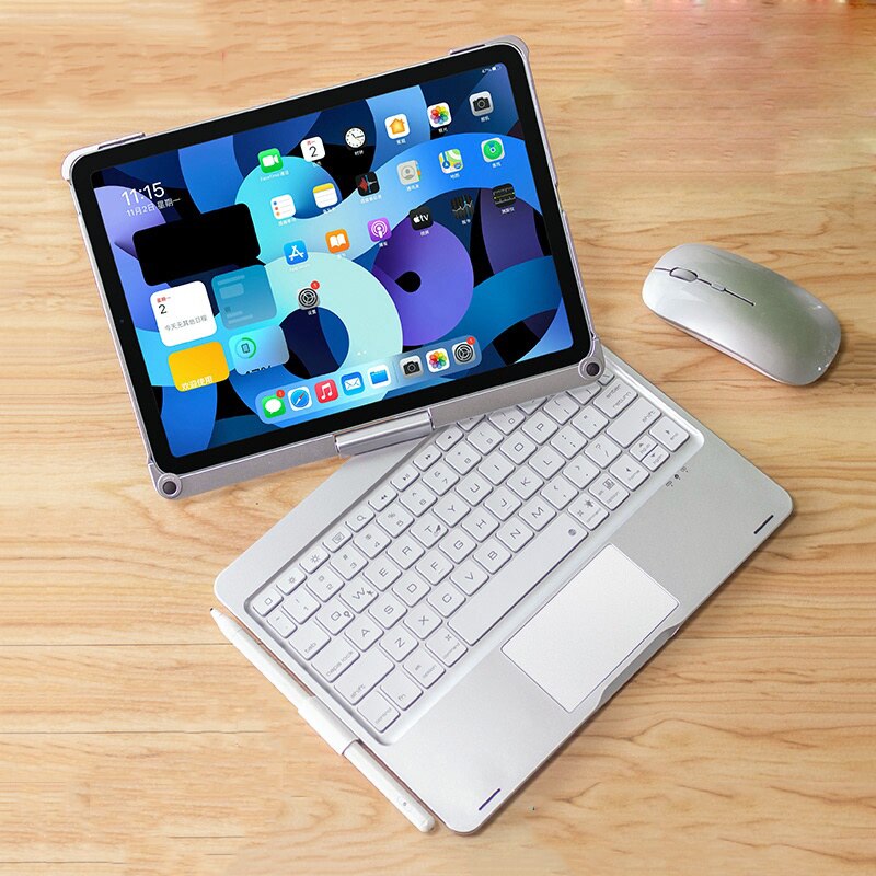 Teclado bluetooth sem fio rotação para ipad 5.1 &quot;10.2&quot;, teclado de tablet de plástico + suporte de lápis + luz de fundo em 7 cores, 10.5