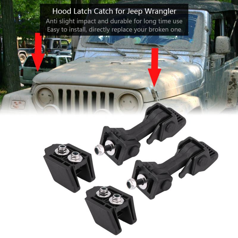 4Pcs Front Hood Latch Safety Catch Bracket Hood Lock Bracket Latches Buckle Holder for Jeep Wrangler TJ 1997-2006