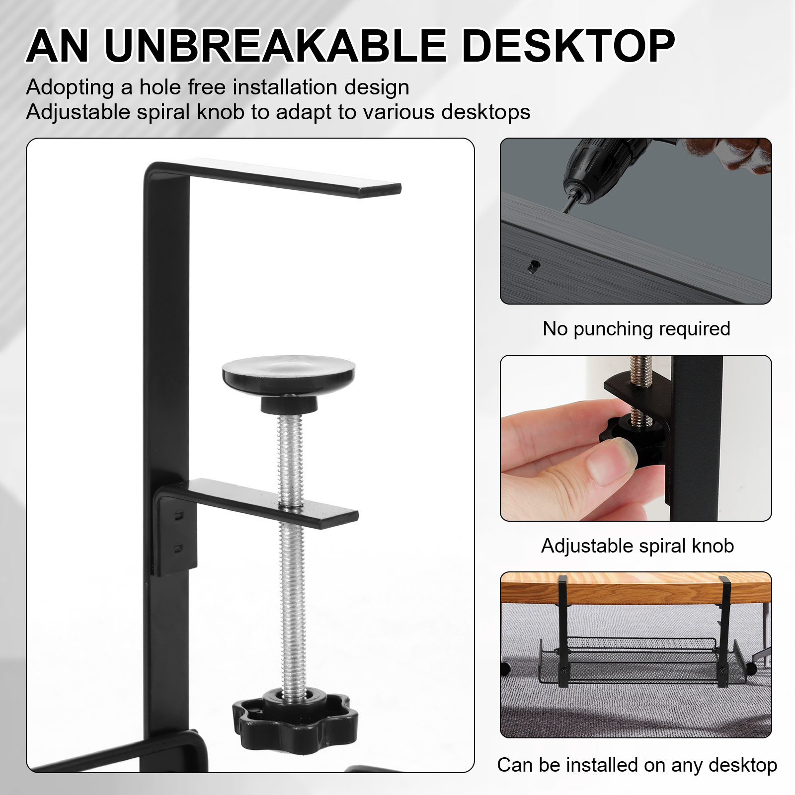 Kabelmanagement onder het bureau: kabelgoot van koolstofstaal met klemmen, geen boren nodig, stevige plank voor onder het bureau