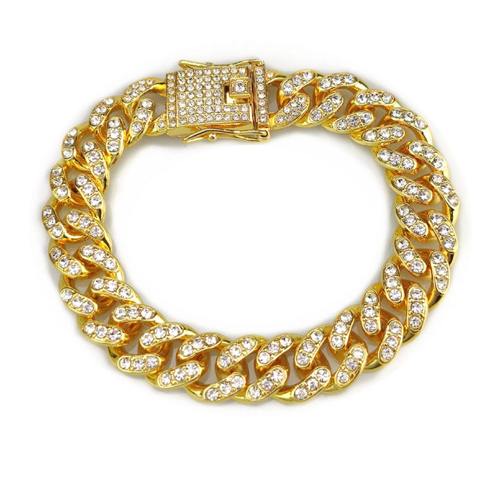 Bling Strass Hüfte hüpfen kubanisch Verknüpfung Kette Armbinde vereist aus für Frauen Männer Voll AAA Kristall Rapper Armbinde Kubanischen Kette schmuck: Gold-farbe