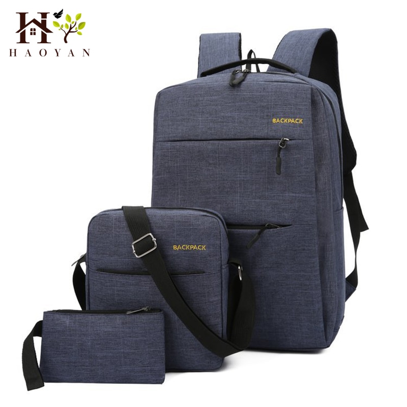 Nylon Men's 15.6 Inch Laptop Backpack Large-capacity 3Pcs/Set Travel Backpack Student Backpack Bag