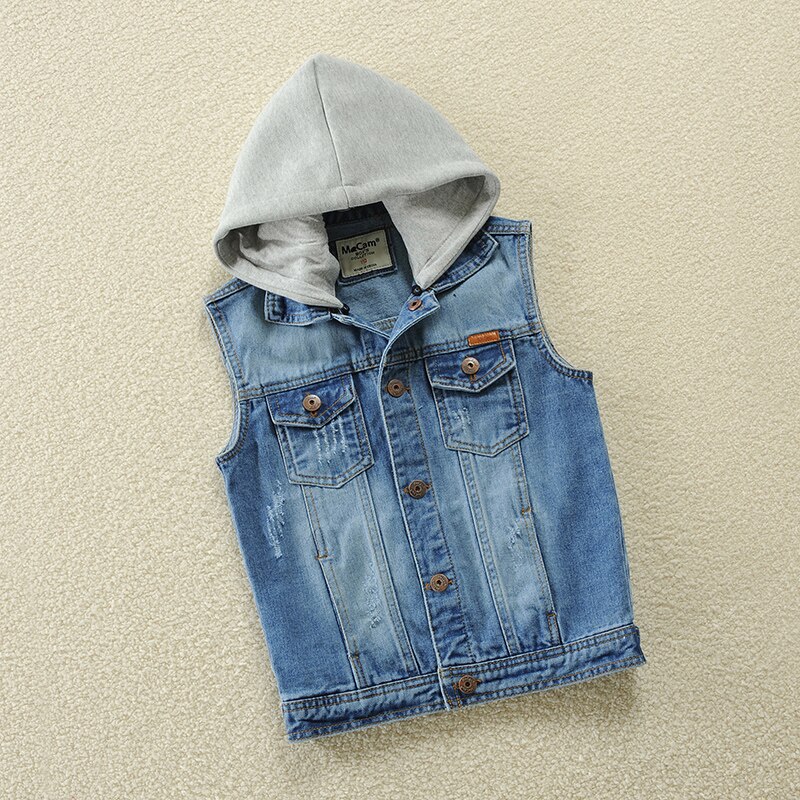 Chaleco vaquero con capucha para niños, abrigo informal de tela vaquera, de de , para adolescentes de 2 a 14 años, LM076: Size 110