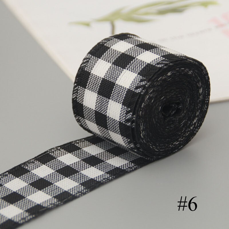 Checkered Wired Edge Ribbons 6m British Style Buffalo Plaid Gingham Roll DIY Embroidery Decoration for Sewing Wrapping TUE88: 6