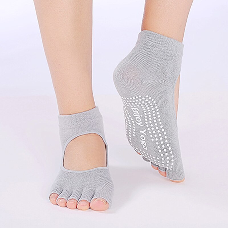 Calcetines cortos de Yoga sin espalda con cinco dedos, Calcetines antideslizantes de secado rápido con 5 dedos, para Fitness, deporte, Pilates, calcetín de Ballet, calcetines de algodón para Gymwear: Gris